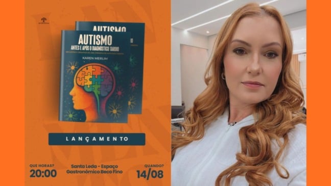 À esquerda, flyer de lançamento; à direita, Karen.