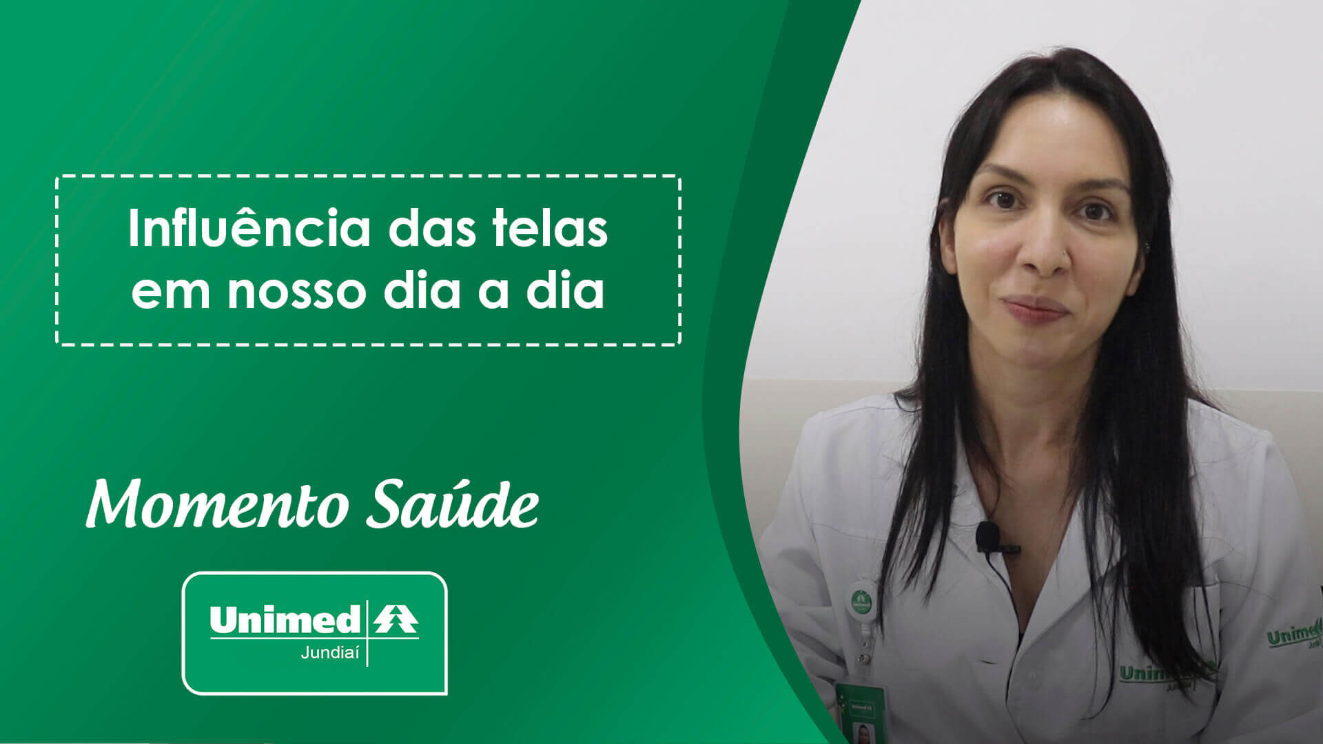 Thumb de vídeo da Unimed com médica em fundo verde