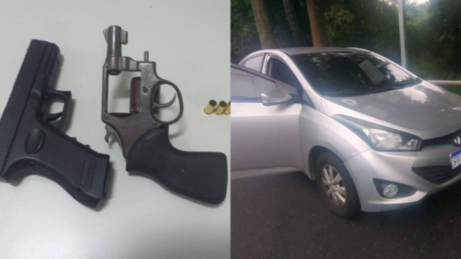 Armas e carro apreendidos pela Guarda Municipal de Jundiaí