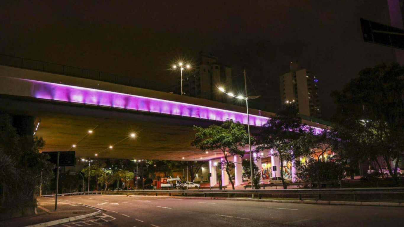 Viaduto da Avenida Jundiaí iluminada