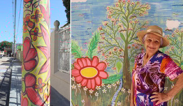 Moradora pintou postes na ponte São João