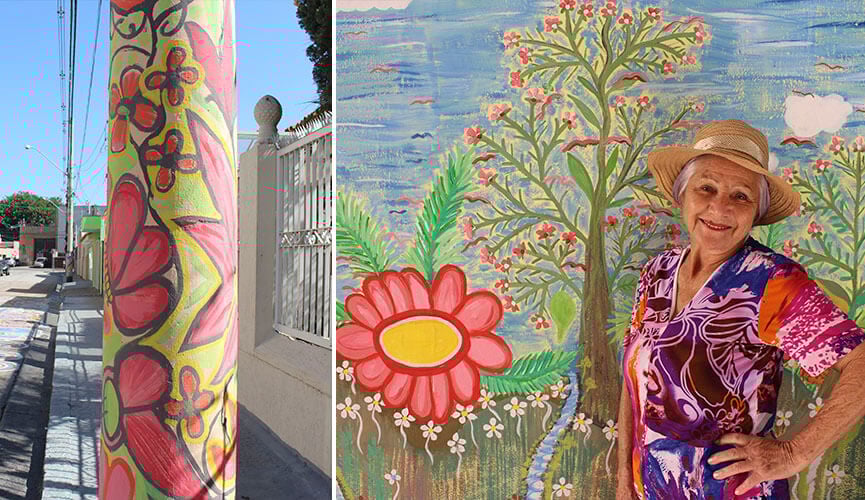 Moradora pintou postes na ponte São João