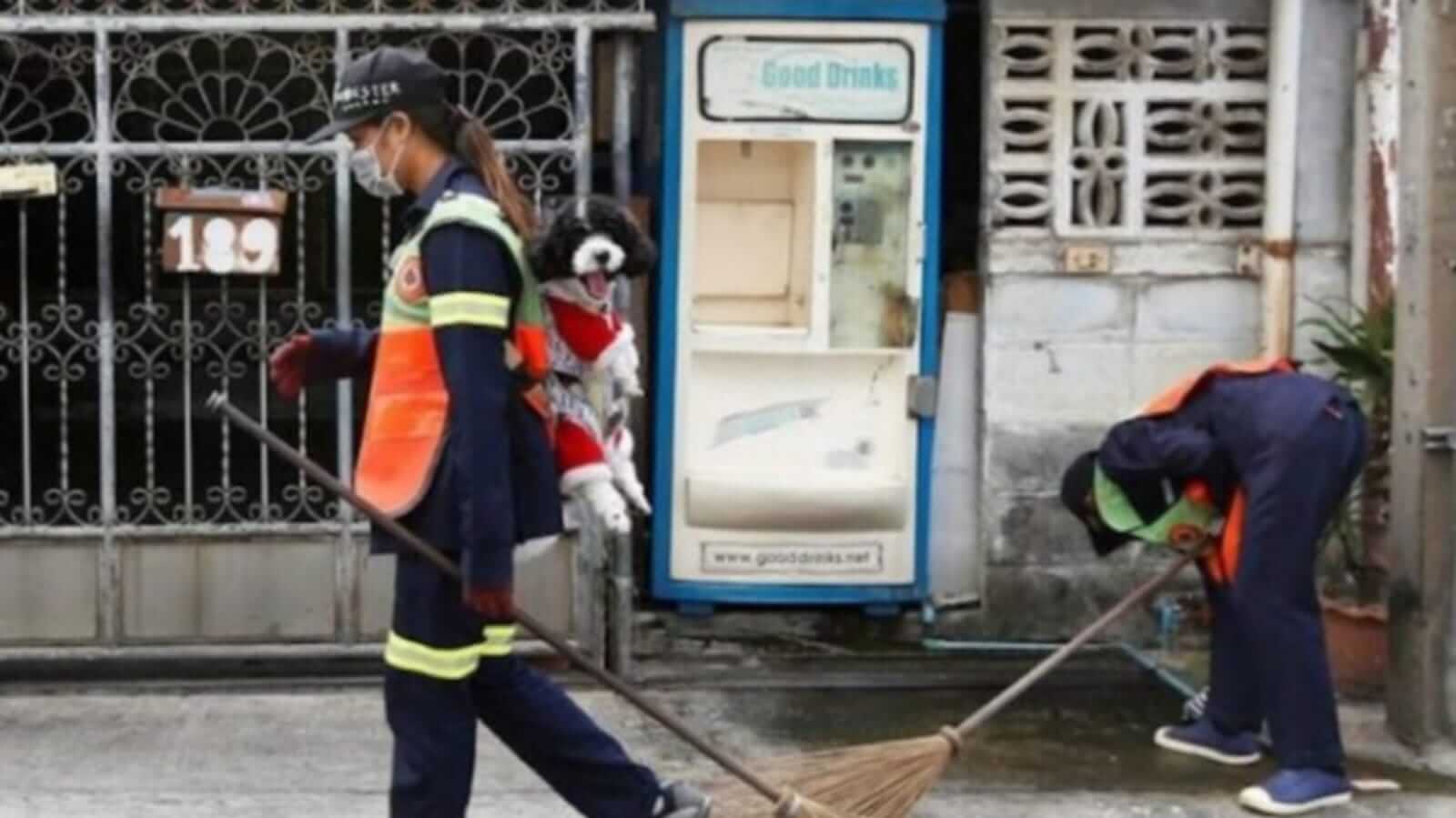Mulher com cachorro nas costas