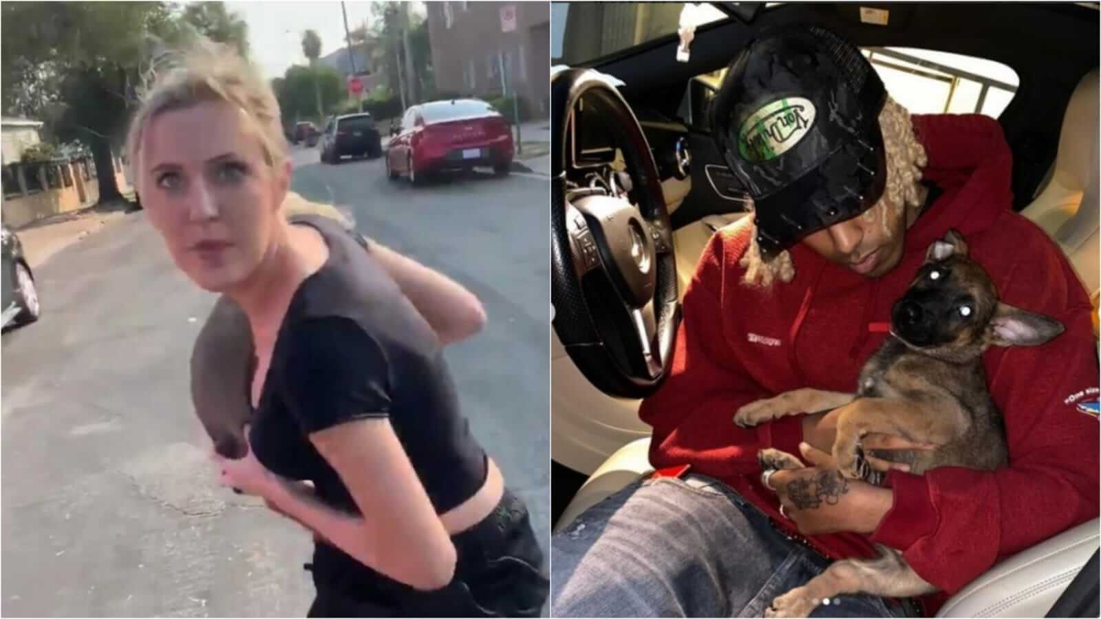 Cachorro em colo de homem em carro