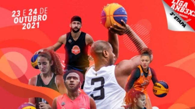 Jogadores de basquete em folder de divulgação