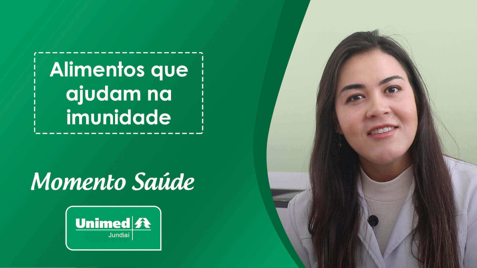Thumb de vídeo da Unimed com médica em fundo verde