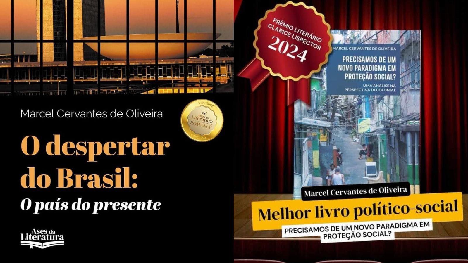 Dois dos livros de Marcel Cervantes de Oliveira