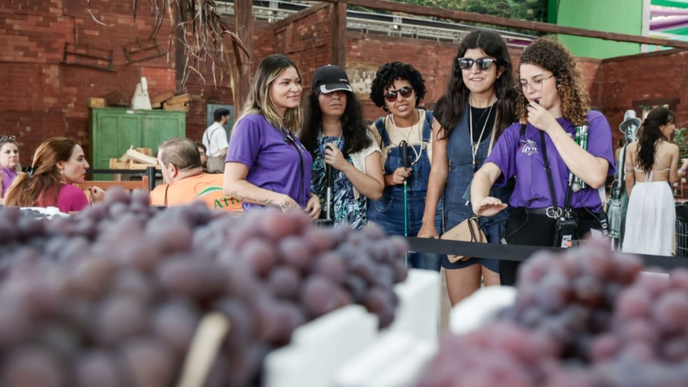 Equipe durante a visita guiada com áudio transcrição