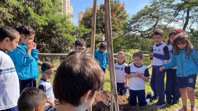 Crianças da EMEB Florisa Volpe realizaram o plantio de 17 mudas na região da escola (Foto: Prefeitura de Jundiaí)
