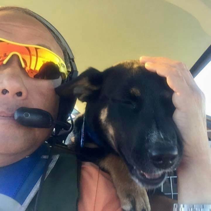 Piloto com cachorro