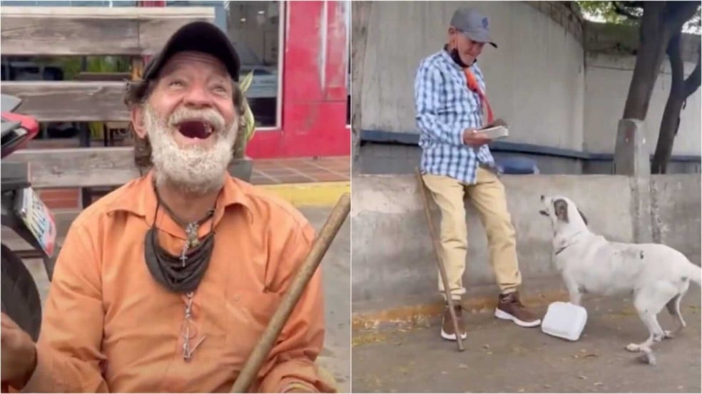 Idoso morador de rua com cachorro Idoso morador de rua com cachorro