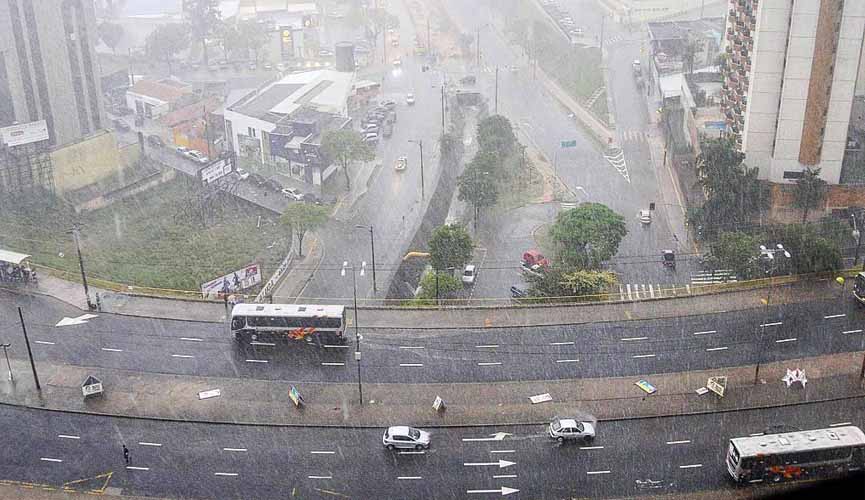 visão aérea da avenida jundiaí, em parte onde há viaduto sob a avenida nove de julho. na foto, chuva cai enquanto carros passam pela avenida jundiaí abaixo