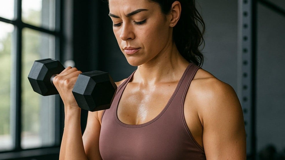 Mulher fazendo exercícios físicos em academia