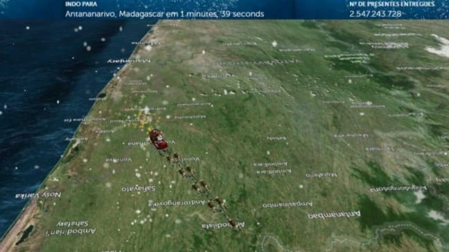 Mapa com trenó do Papai Noel