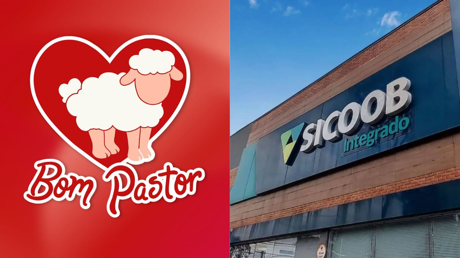 Logo da Associação Bom Pastor e prédio da Sicoob