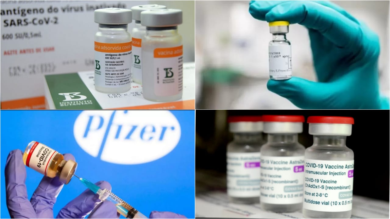 Montagem com vacinas contra Covid19