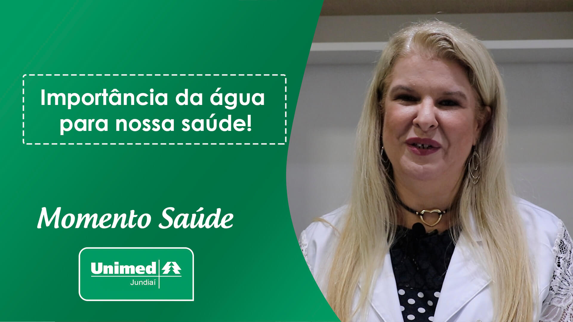 Thumb de vídeo da Unimed com médica em fundo verde