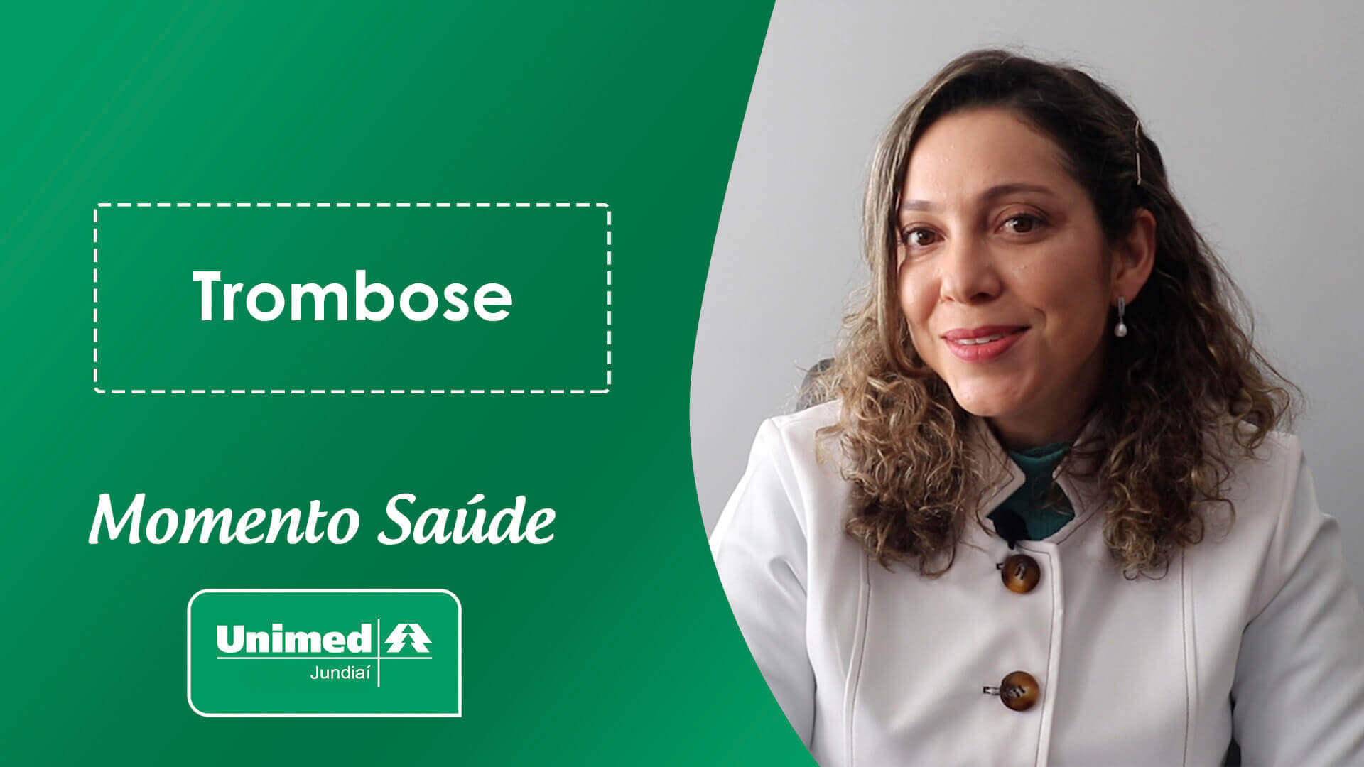 Thumb de vídeo da Unimed com médica em fundo verde