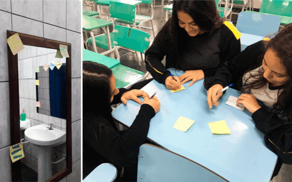 Alunos escreveram mensagens e colaram mais 60 post-its pelo colégio (Foto: Arquivo pessoal)