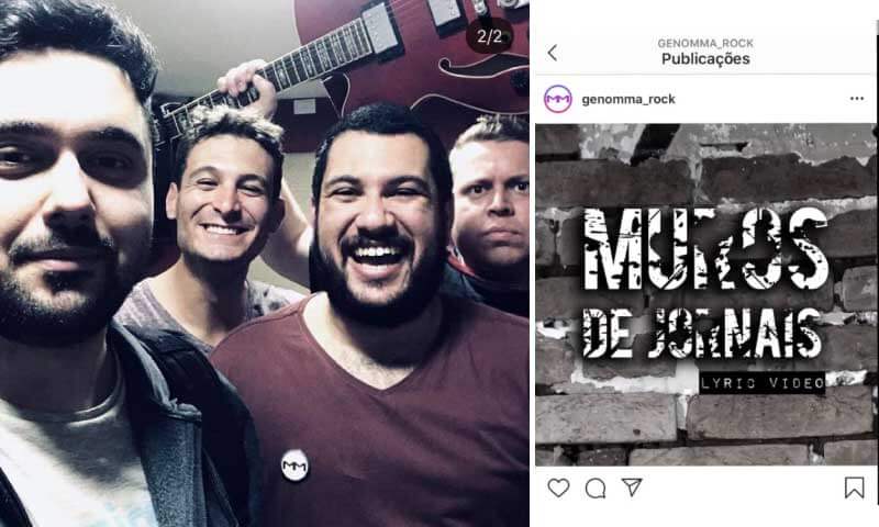 À esquerda, foto da banda durante ensaio e à esquerda, vídeo da quarentena