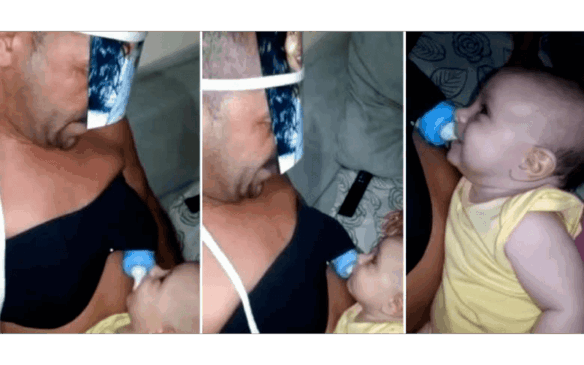 Ele conta que o bebê estava com dificuldade para aceitar o leite, então teve a ideia. (Foto: Reprodução/Roma News)