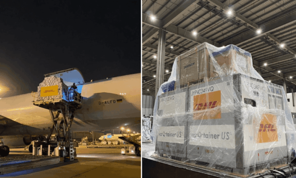 Testes sendo colocados em avião