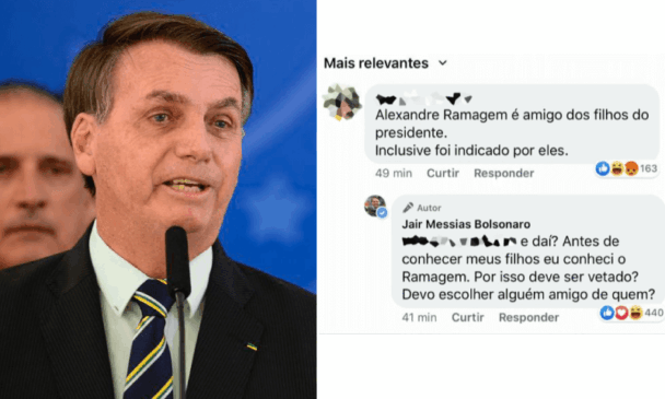 Bolsonaro à esquerda e à direita print das redes sociais