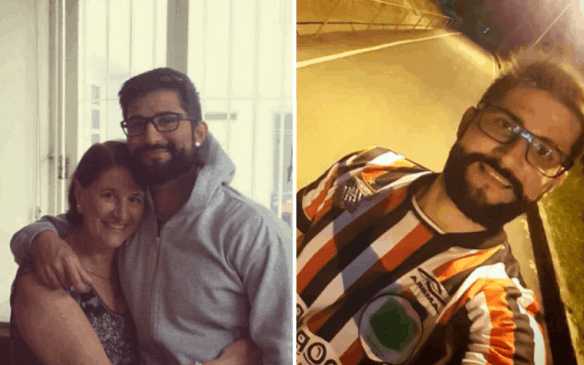 À esquerda, Silvia e o filho; à direita, Luís com camisa do Paulista de Jundiaí