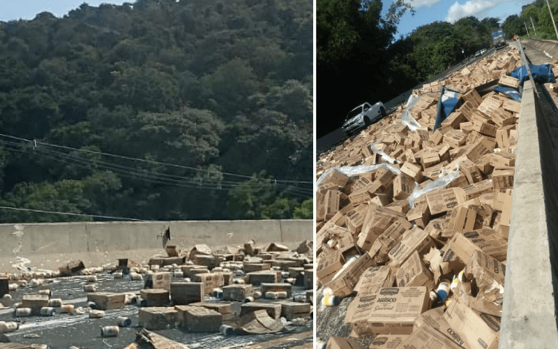 Cargas de maionese espalhadas pela pista Cargas de maionese espalhadas pela pista