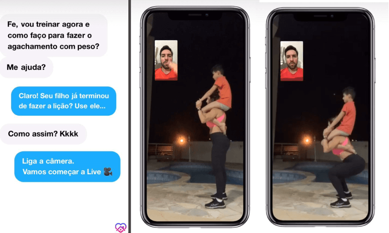 Aluna usa filho para fazer agachamento