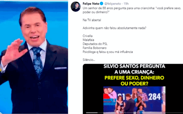 Essa não é a primeira vez que Felipe Neto questiona postura de Silvio Santos. (Foto: Reprodução SBT/Twitter)