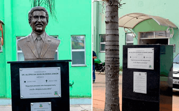 Estátua estava em frente ao Poupatempo da Saúde. (Foto: Reprodução/Prefeitura Municipal de Várzea Paulista)