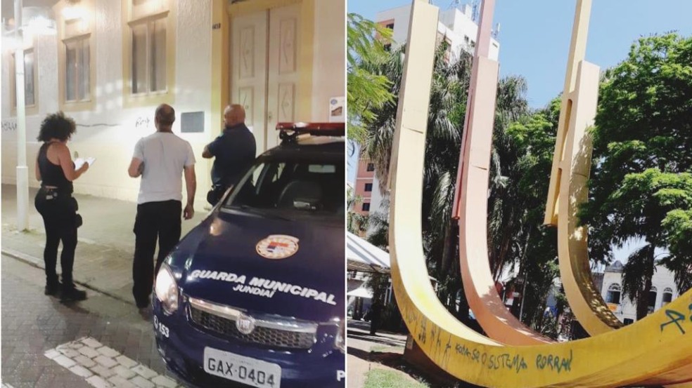 Monumentos históricos e marcantes do Centro foram pichados nesta semana. (Foto: Reprodução/GMJ)