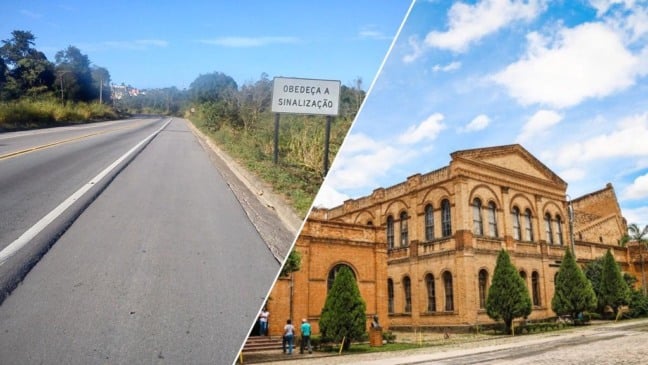 À esquerda, trecho da marginal do rio Jundiaí; à direita, prédio do Complexo Fepasa