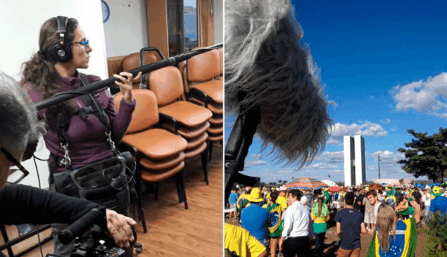 Ela também esteve no lado de fora da Câmara, cobrindo as manifestações. (Foto: Arquivo pessoal)