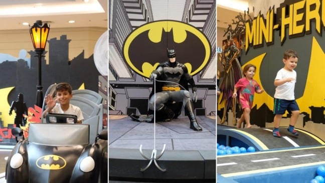 crianças em parque temático do Batman