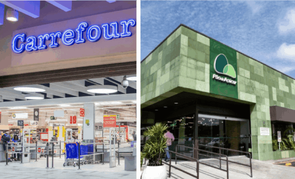 Fachada do Carrefour e fachada do Pão de Açúcar