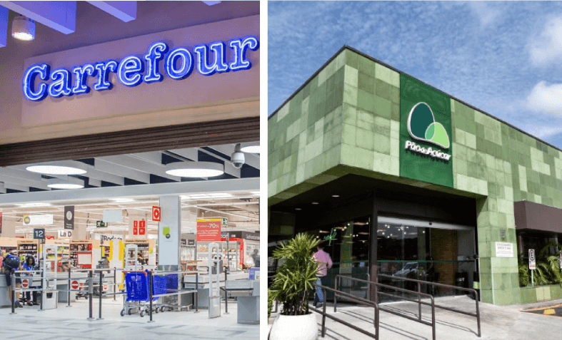 Fachada do Carrefour e fachada do Pão de Açúcar