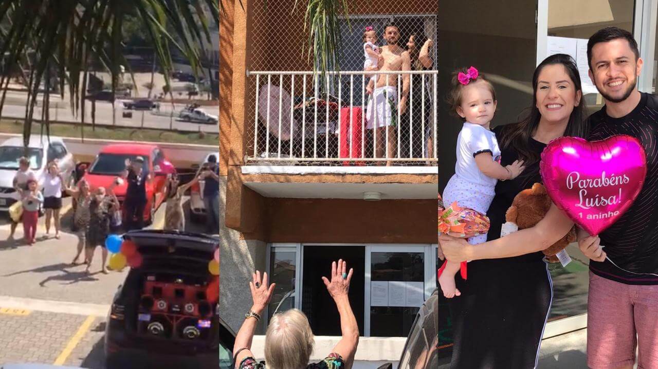 Família curte aniversário da sacada do apartamento