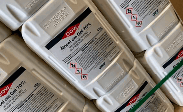 Frascos de álcool em gel da Dow