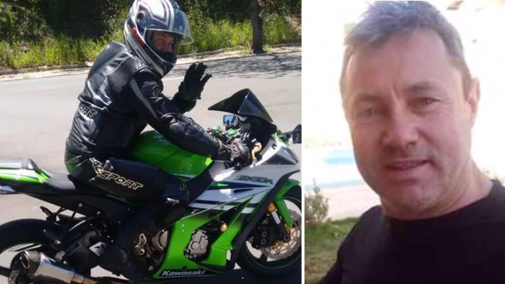 Claudir andando de moto e em selfie, sorrindo