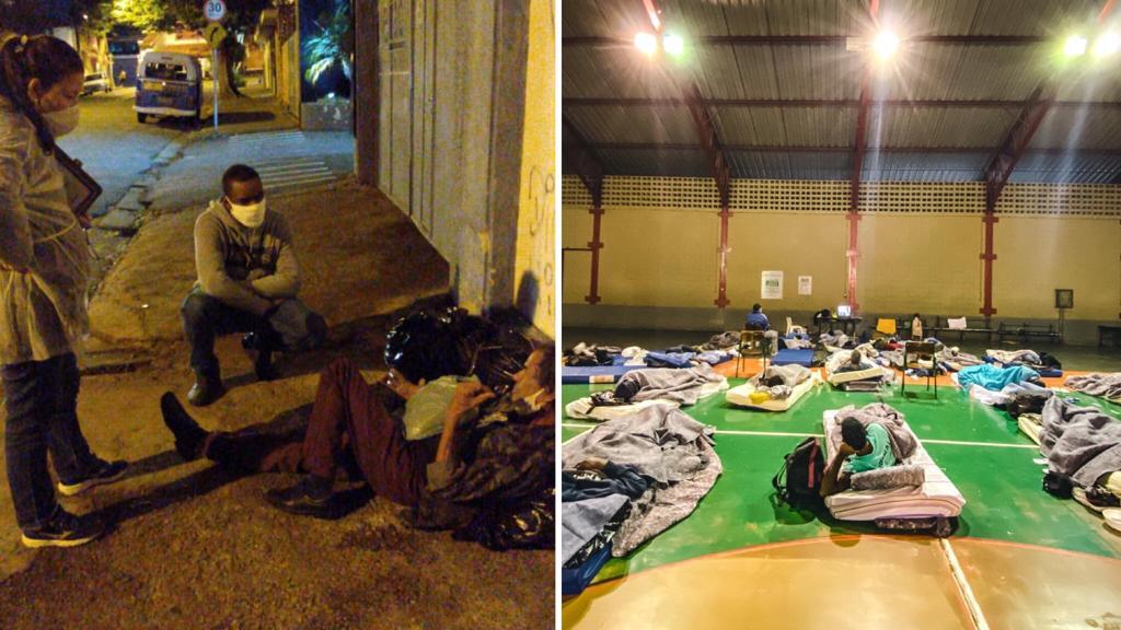 Pessoas deitadas em ginásio esportivo