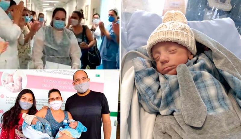 Família com gêmeos no colo