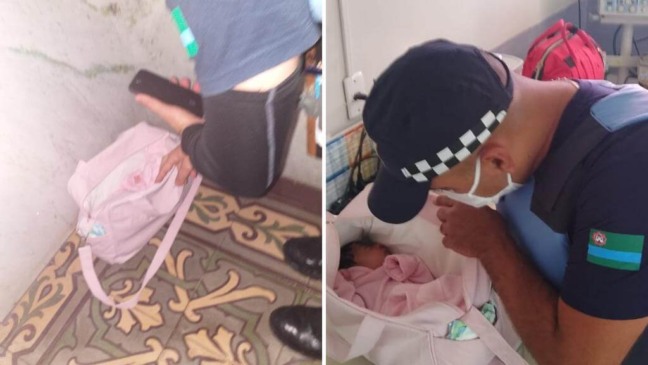 Bebê encontrado na igreja da Vila Arens. (Foto: Divulgação/GMJ)