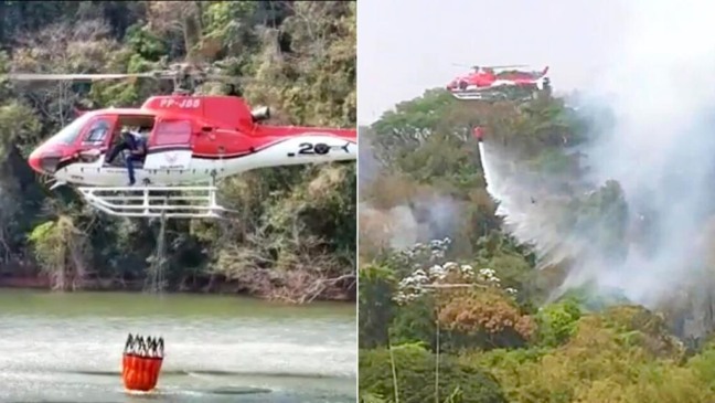 Helicóptero combate incêndio em Vinhedo. (Foto: Divulgação)