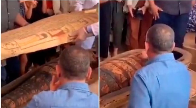 Sarcófago é aberto no Egito. (Foto: Divulgação)