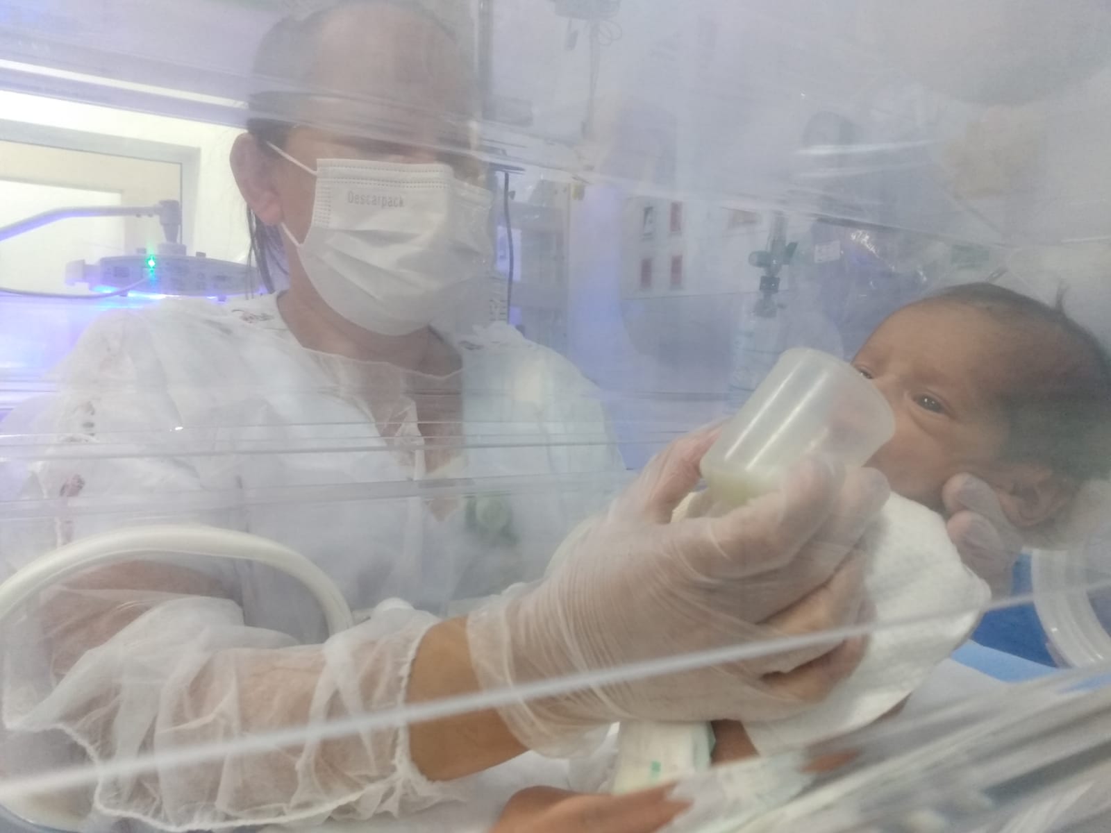 Bebê tomando leite do banco do HU