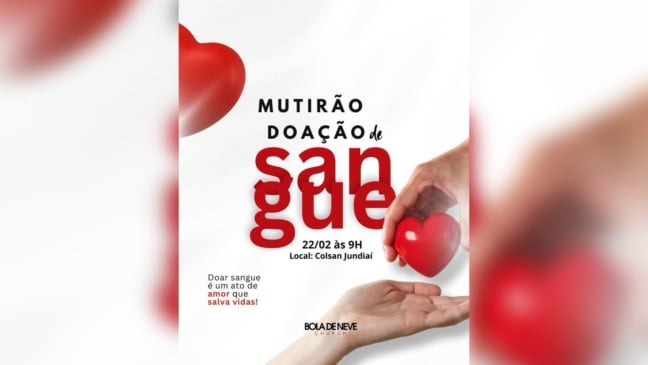 Flyer de divulgação do mutirão de doação de sangue da Bola de neve.