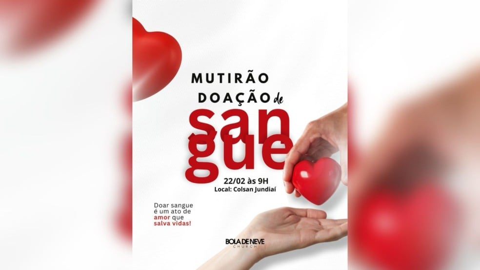 Flyer de divulgação do mutirão de doação de sangue da Bola de neve.
