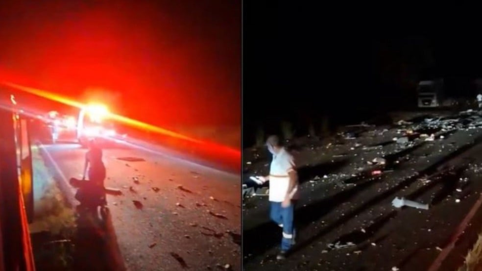 Ônibus e caminhão do acidente